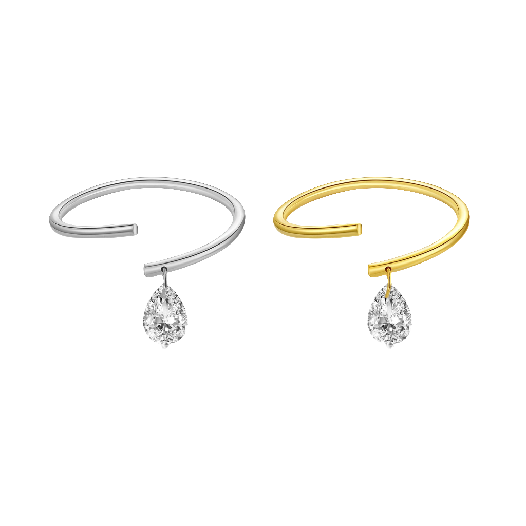 Sterling Silver Open Adjustable Water Drop Ring Fashion