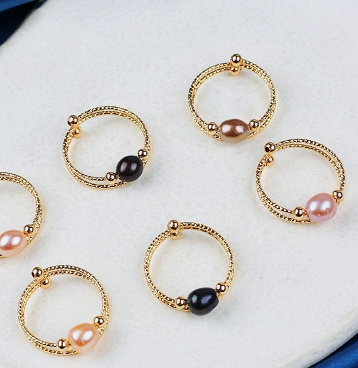 Freshwater Pearl Double Ring Vintage Fashion Ornament