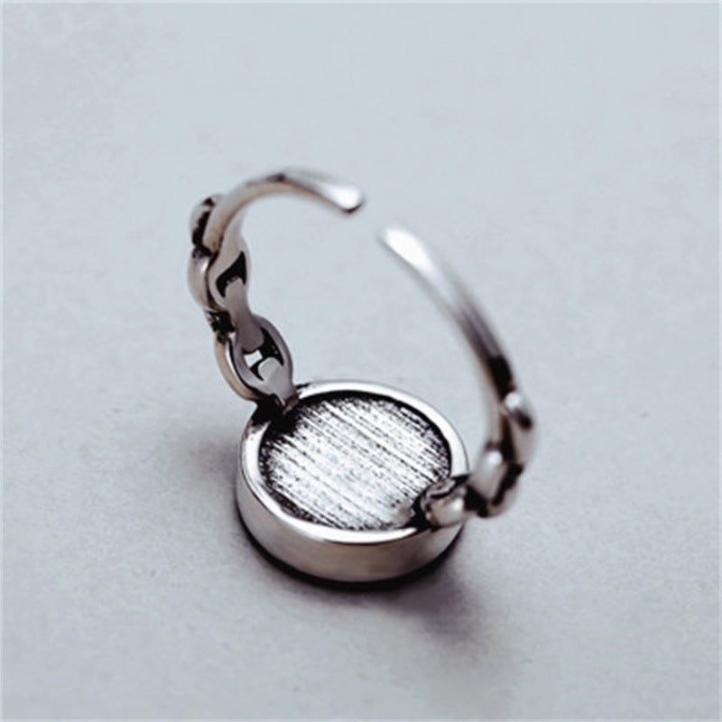 S925 Silver Black Dot Epoxy Round Open Ring Female Japanese And Korean Style Mori Personality Distressed Chain