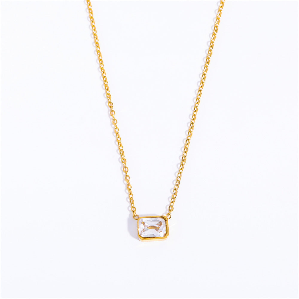 Simple Stainless Steel Square Zircon Three-color Necklace