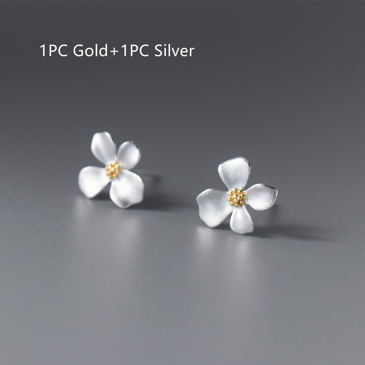 Sterling Silver Vintage Matte Gold Four-petal Flower Stud Earrings For Women