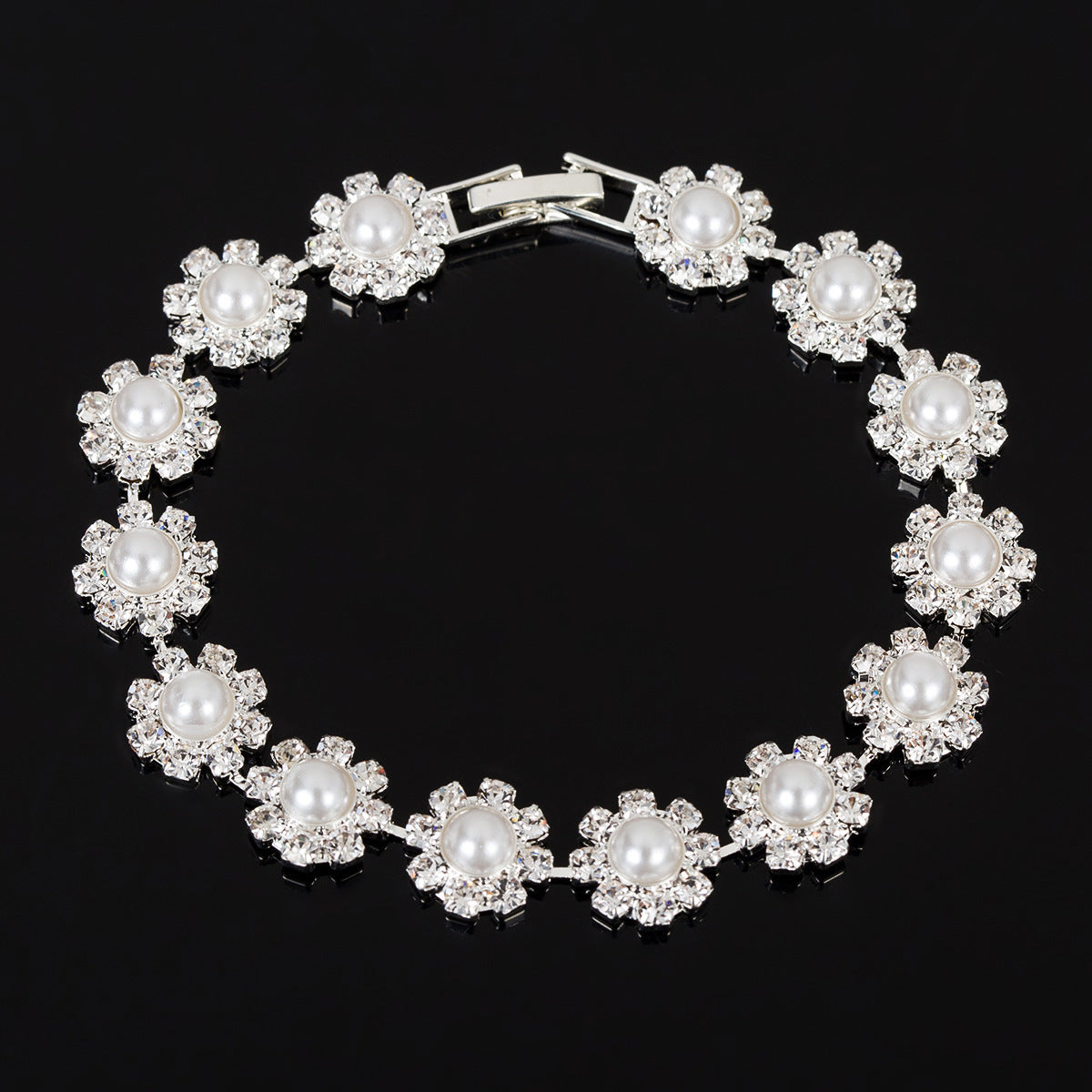 Pearl Rhinestone Shiny Little Flower Bracelet For Women