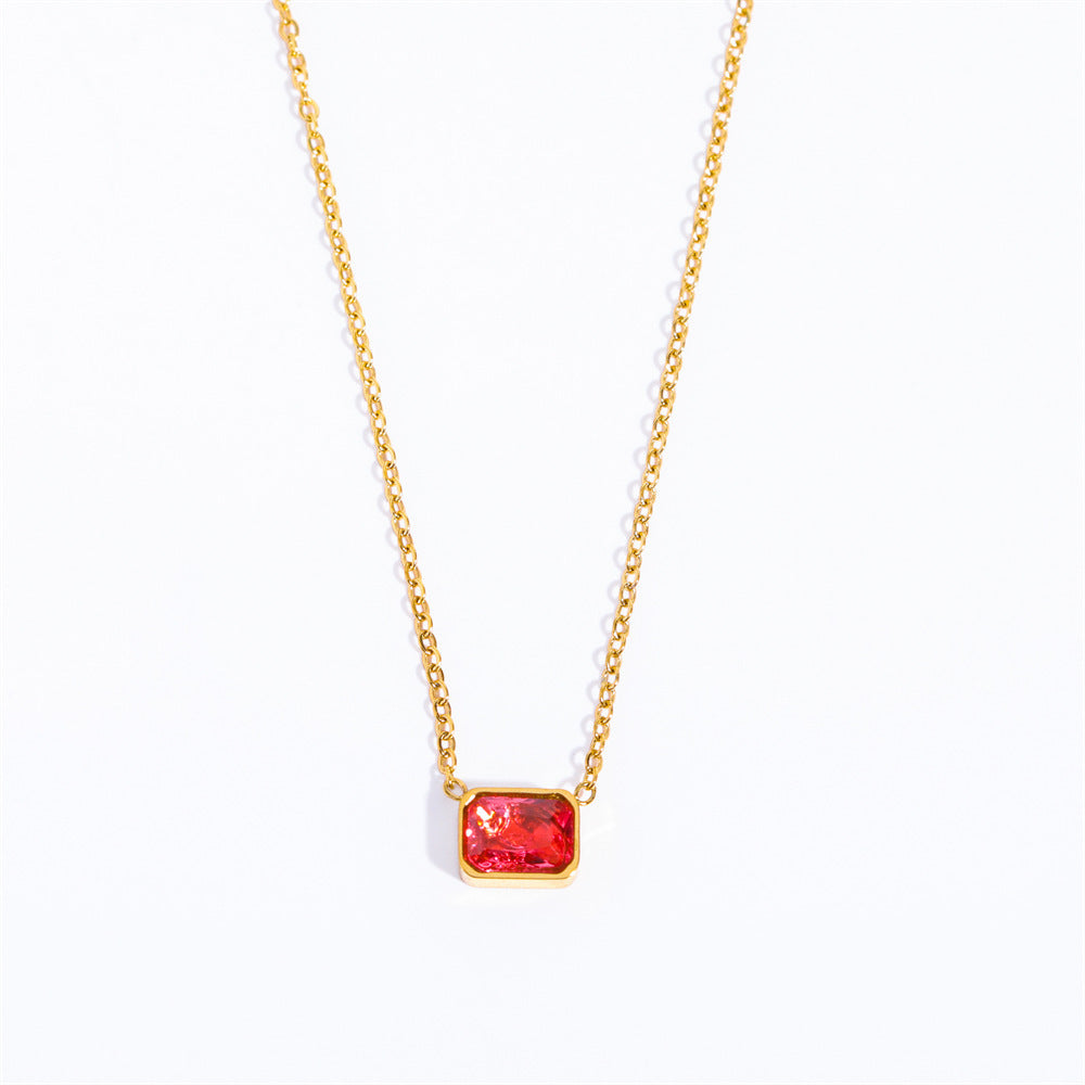 Simple Stainless Steel Square Zircon Three-color Necklace