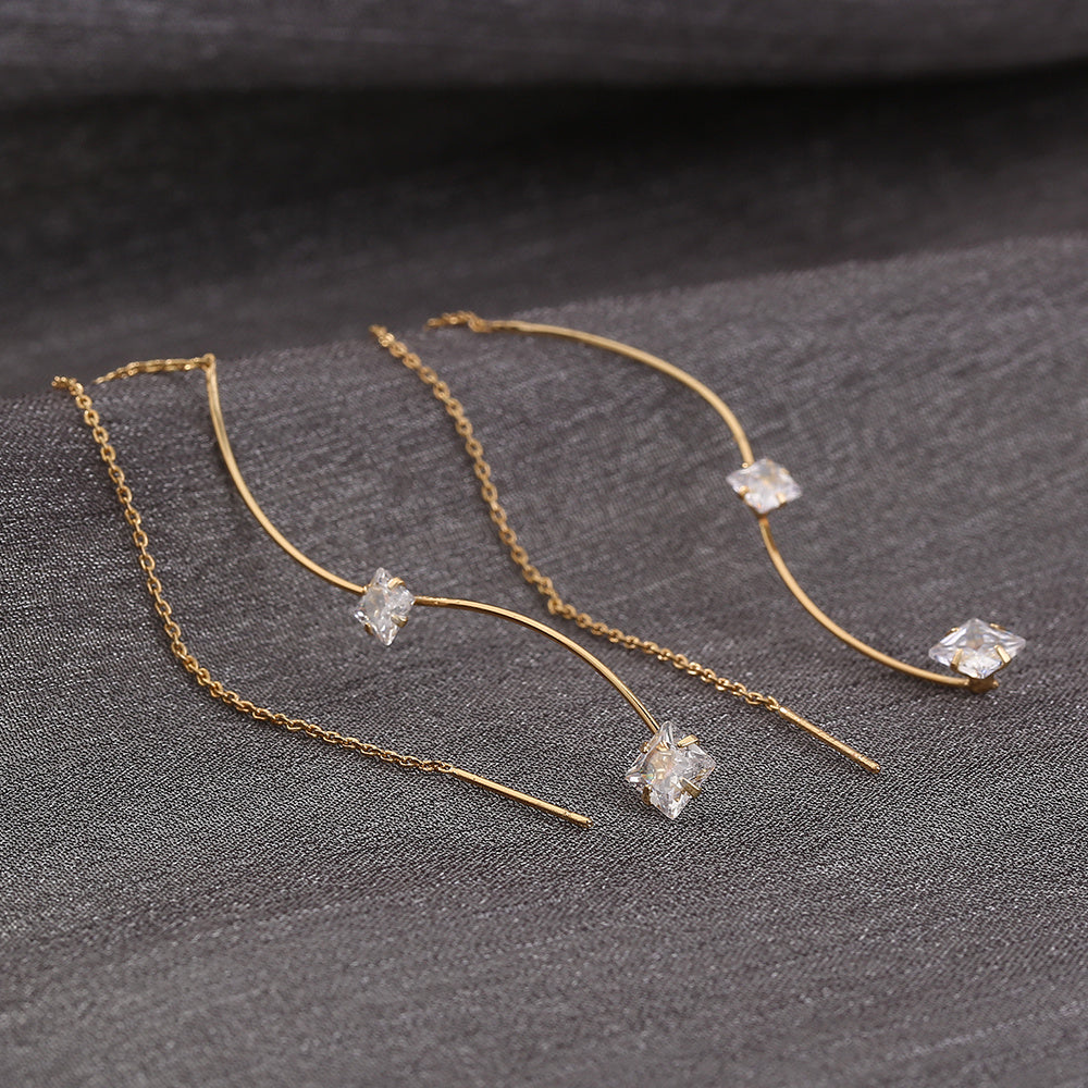 Simple And Long Earrings Japanese And Korean Earrings Tzitzit Earrings With Micro-zircon Earrings