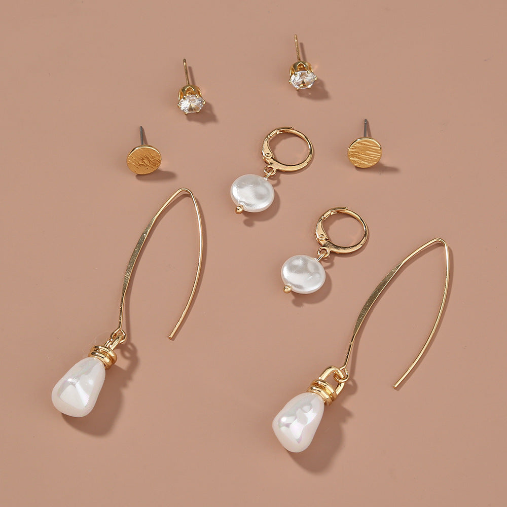 Simple And Versatile Earrings Set Diamond Pearl Earrings Drop Earrings Multi-style Earrings