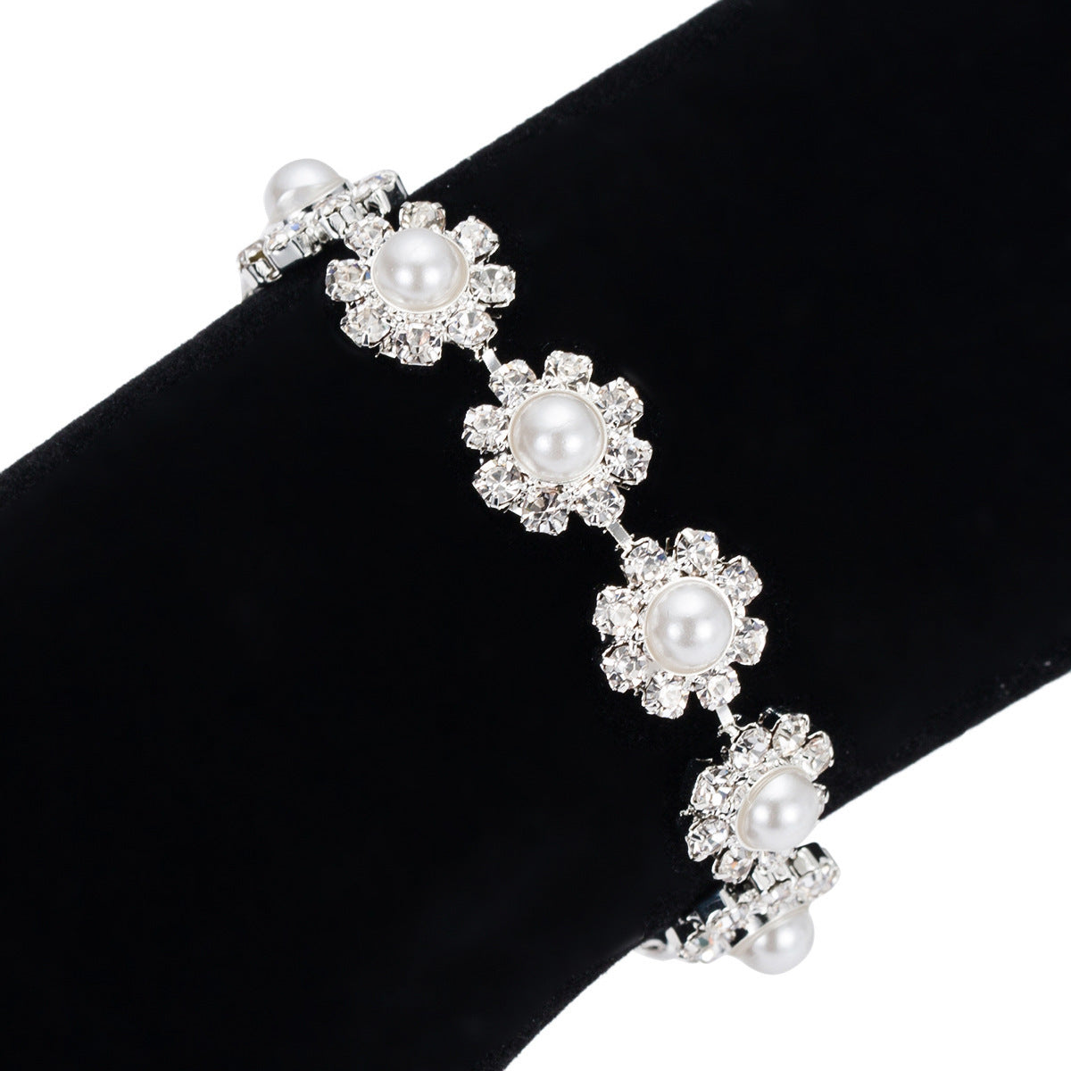 Pearl Rhinestone Shiny Little Flower Bracelet For Women