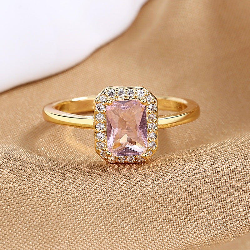 Simple Special-interest Design Octagonal Light Luxury Princess Rectangular Zircon Ring