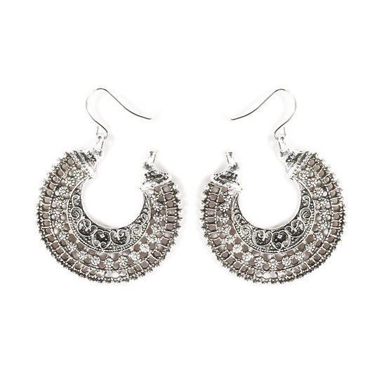 Carved openwork alloy earrings  fan earrings retro ethnic style earrings