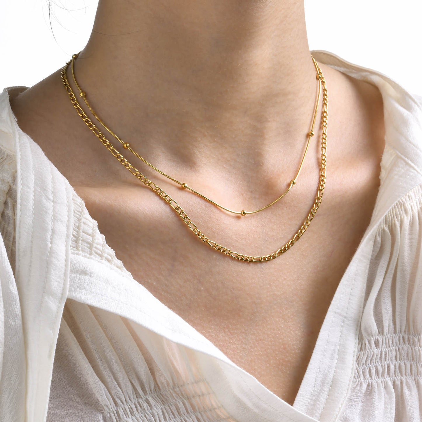 Simple Double-layer Round Snake Separated Bead Necklace NK Chain Two-piece Necklace