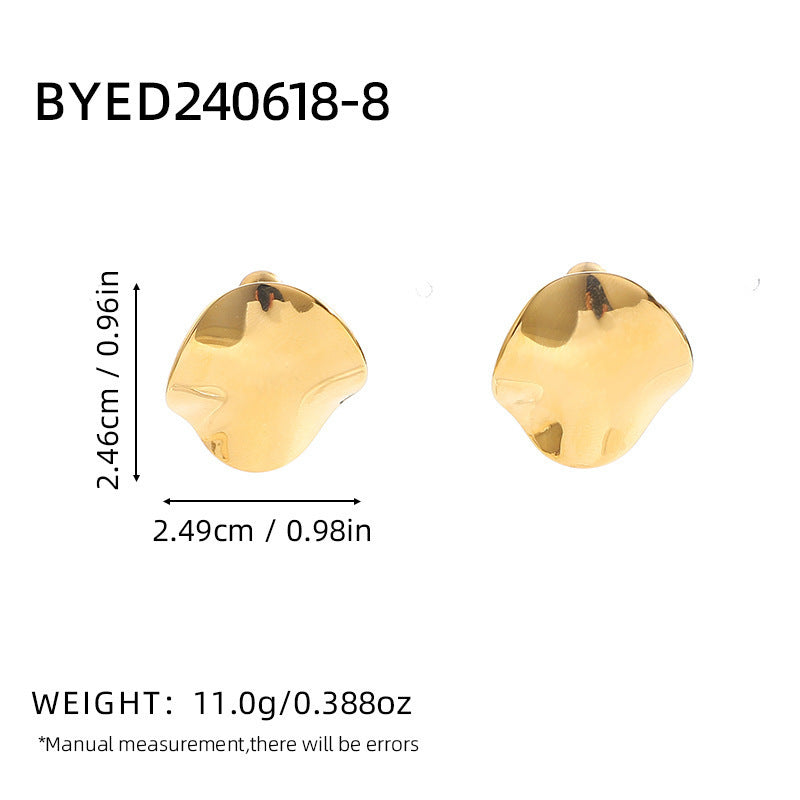 18K Gold Round Pleated Stud Earrings