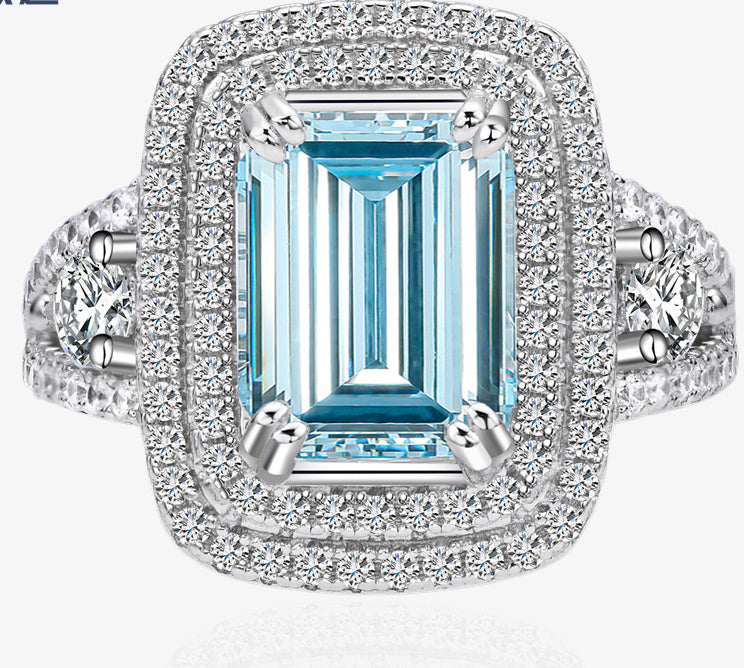 Aquamarine Round Diamond Ring Sterling Silver Ornament