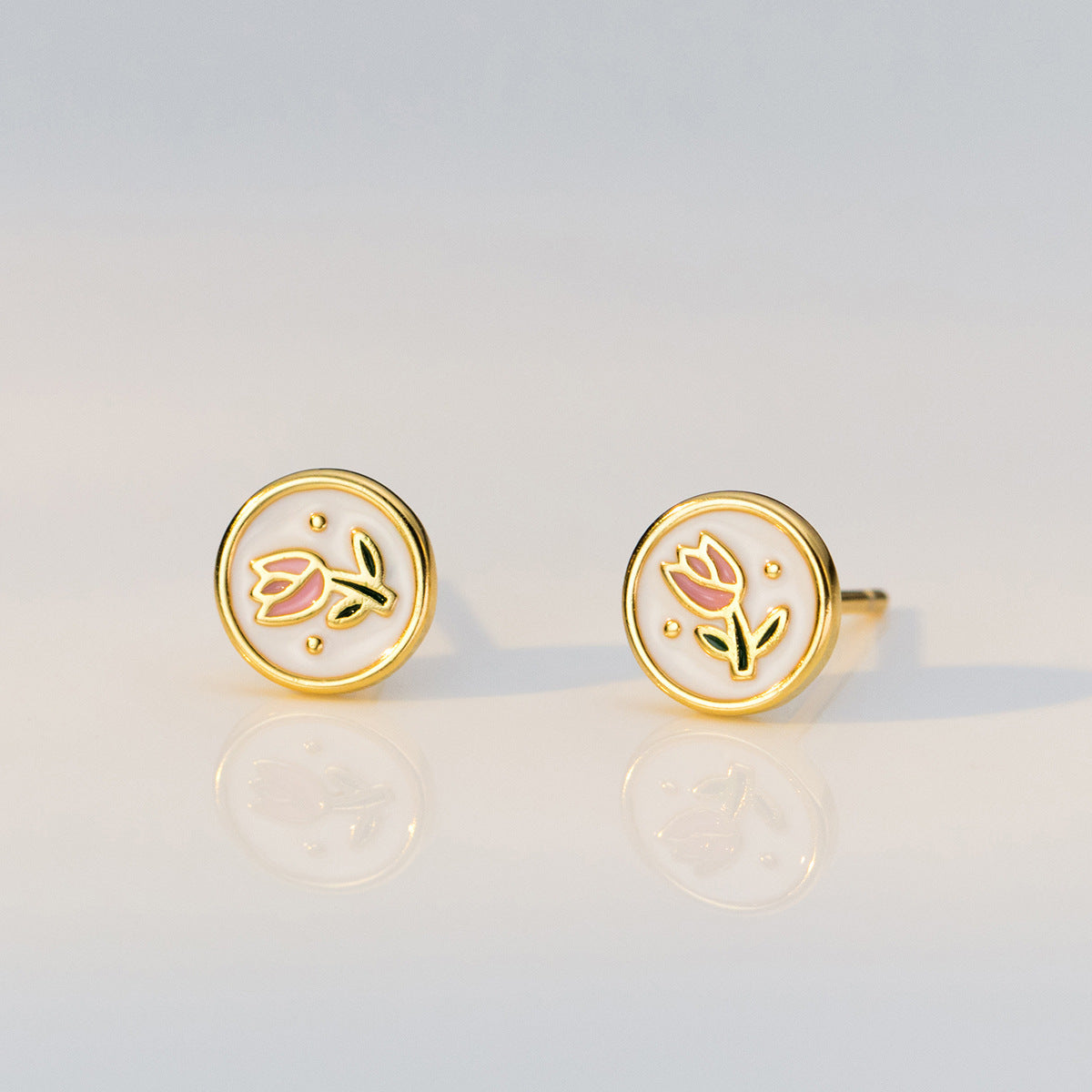 Sterling Silver Epoxy Tulip Stud Earrings Design For Women