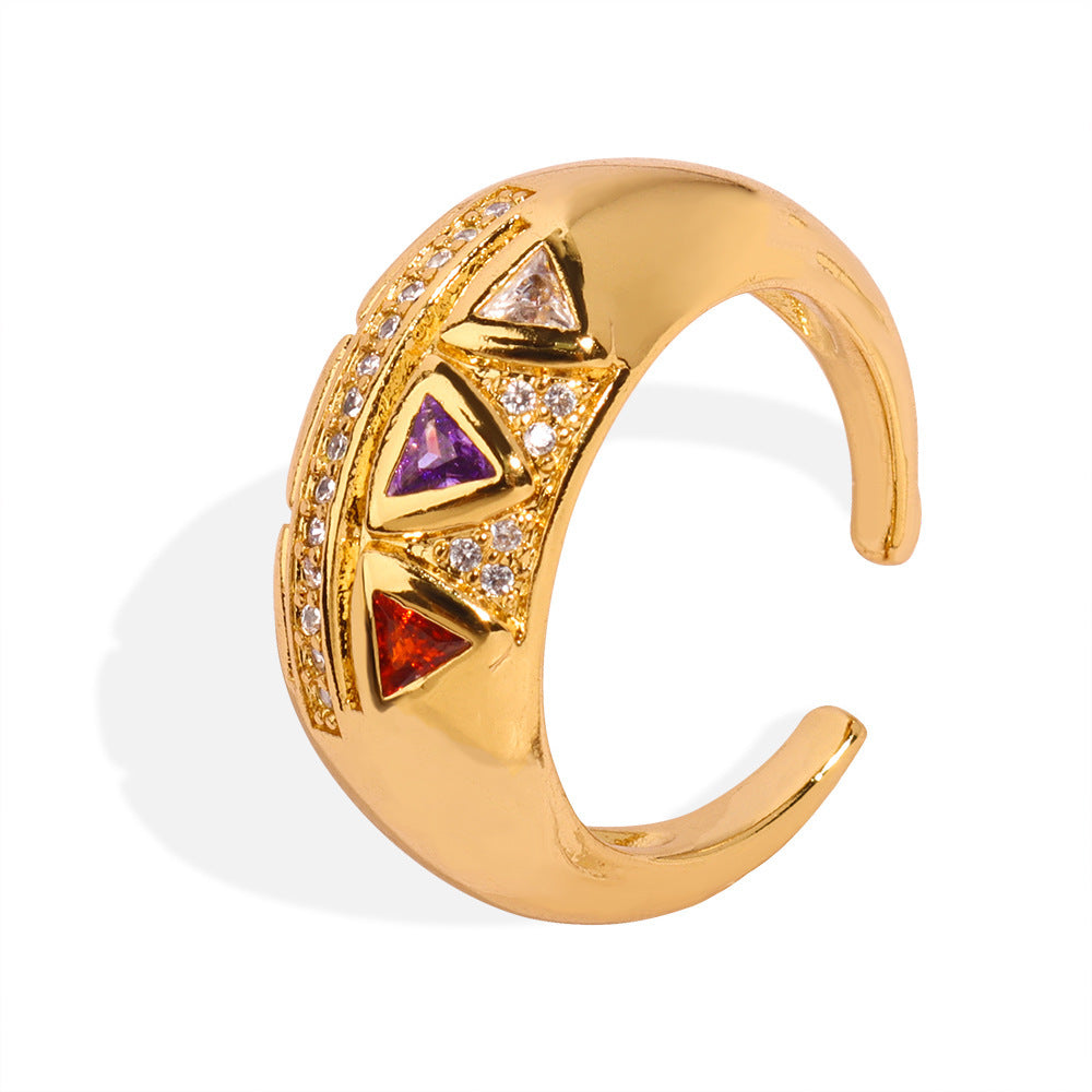 Court Retro Fashion Copper Inlaid Triangle Ring