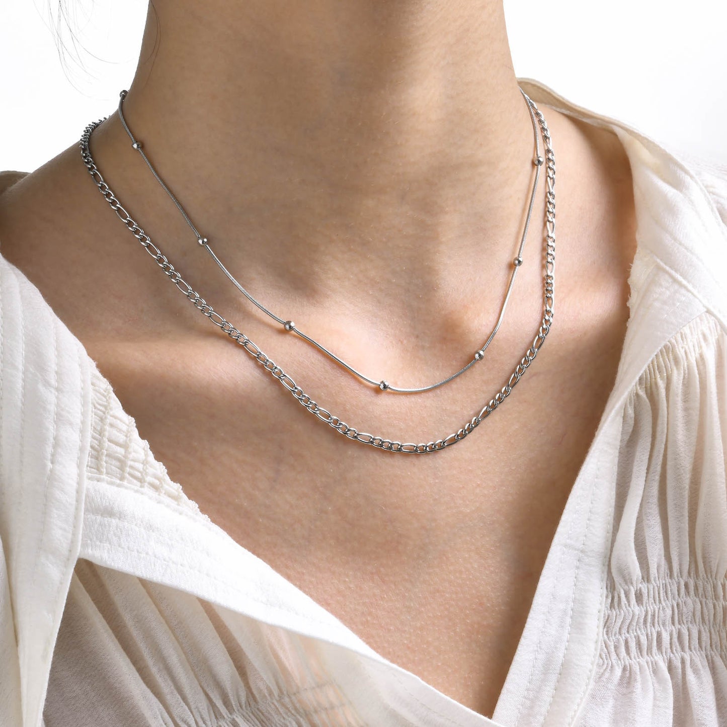 Simple Double-layer Round Snake Separated Bead Necklace NK Chain Two-piece Necklace