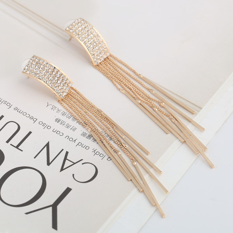 Long crystal earrings tassel earrings