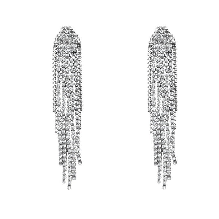 Fashion Long Tassel Full Diamond Earrings Women