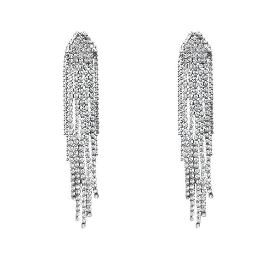 Fashion Long Tassel Full Diamond Earrings Women