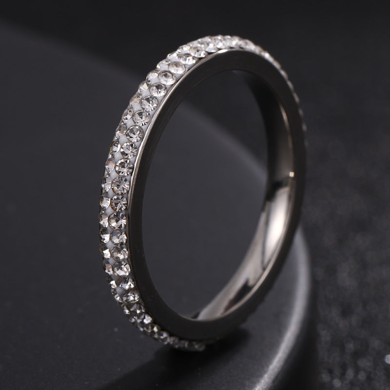 Titanium Steel Ring Female Five Rows Clay Full Diamond Ring