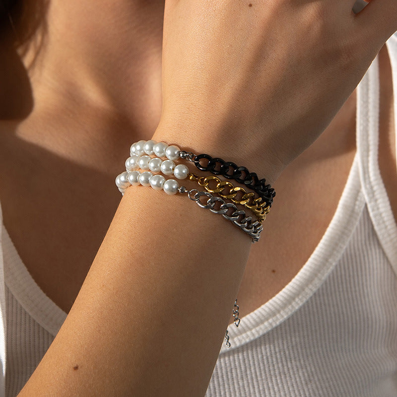 Titanium Steel Stitching Bracelet Women's Simple Pearl