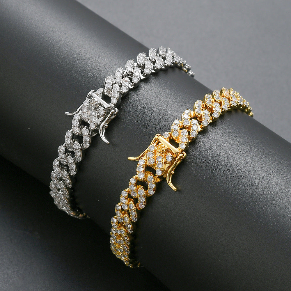 8mm Three Zircon Cuban Bracelet Women's Hip Hop