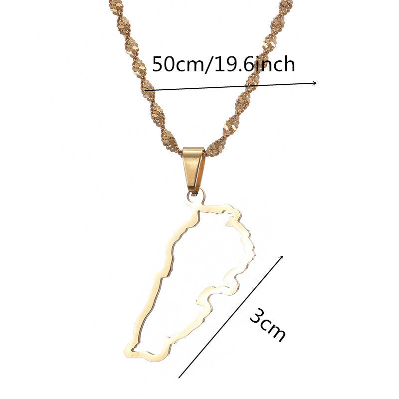 Lebanon Map Stainless Steel Necklace