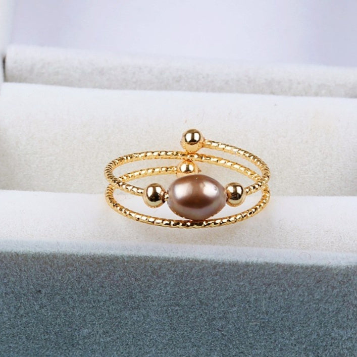 Freshwater Pearl Double Ring Vintage Fashion Ornament