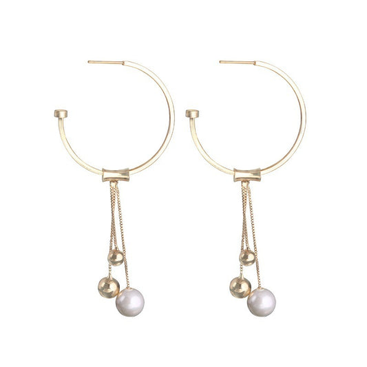 Geometric circle earrings female s925 sterling silver tassel long section pearl earrings fashion hypoallergenic earrings