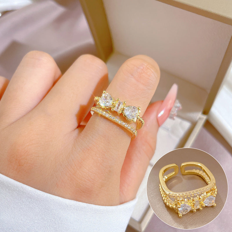 Elegant High-grade Zircon Super Ring Female Opening Adjustable