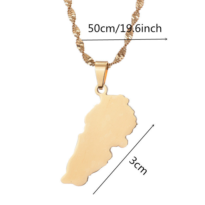 Lebanon Map Stainless Steel Necklace