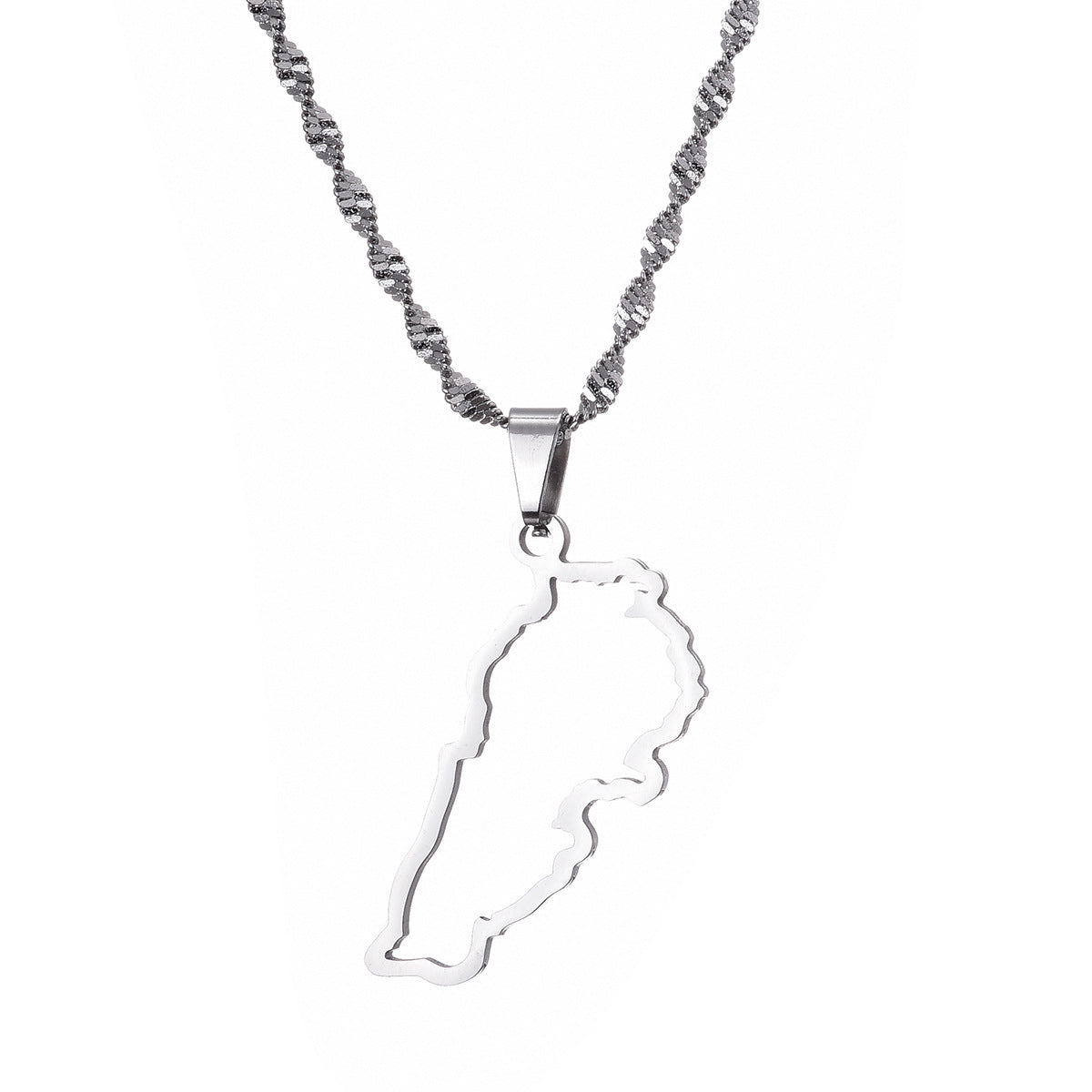 Lebanon Map Stainless Steel Necklace