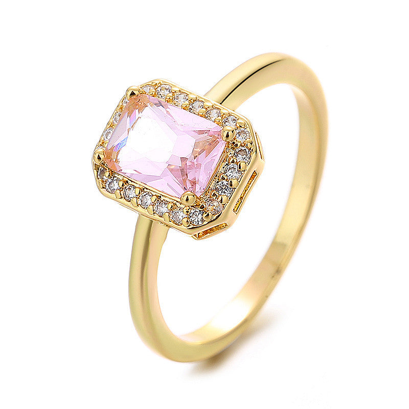 Simple Special-interest Design Octagonal Light Luxury Princess Rectangular Zircon Ring