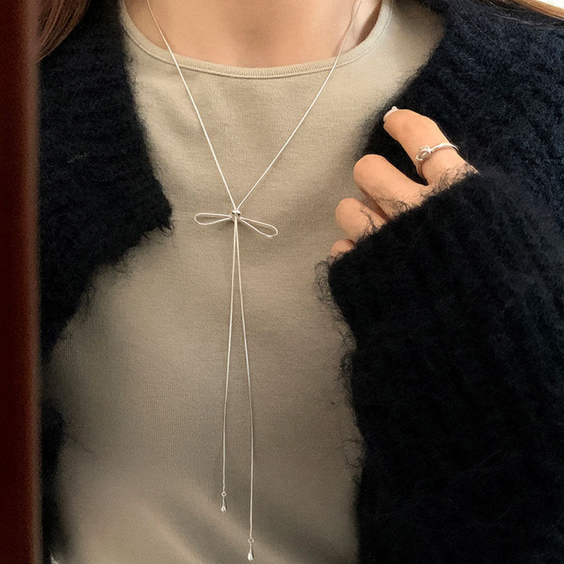 Simple Bow Drawstring Long Necklace