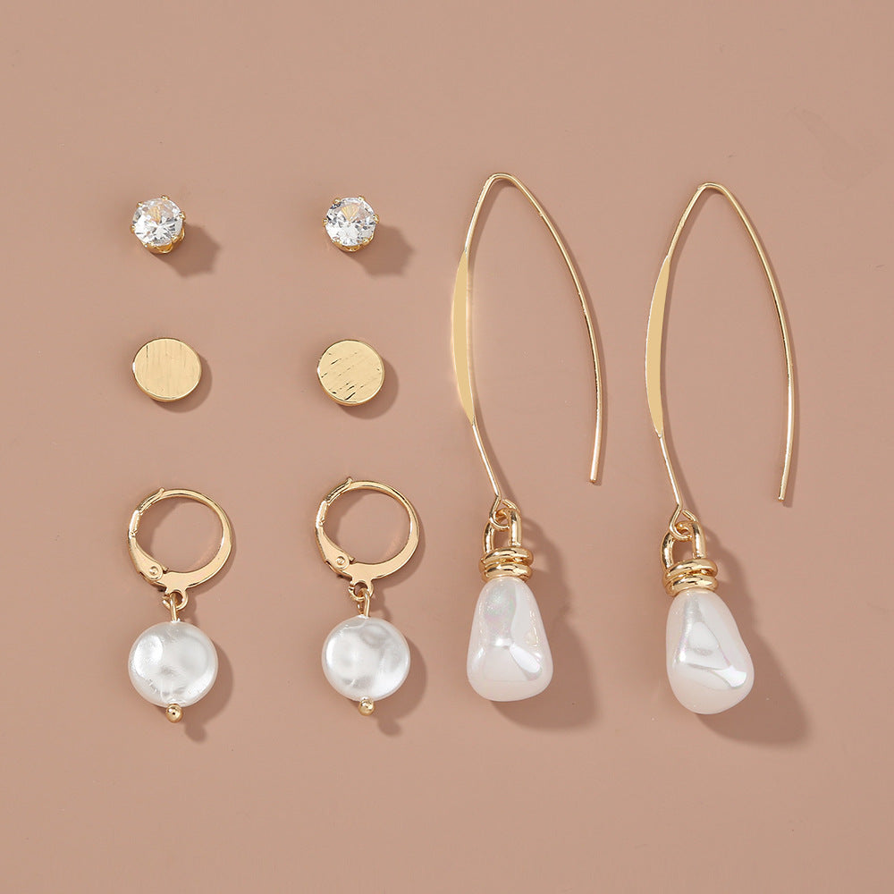 Simple And Versatile Earrings Set Diamond Pearl Earrings Drop Earrings Multi-style Earrings