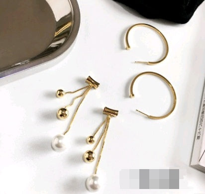 Geometric circle earrings female s925 sterling silver tassel long section pearl earrings fashion hypoallergenic earrings