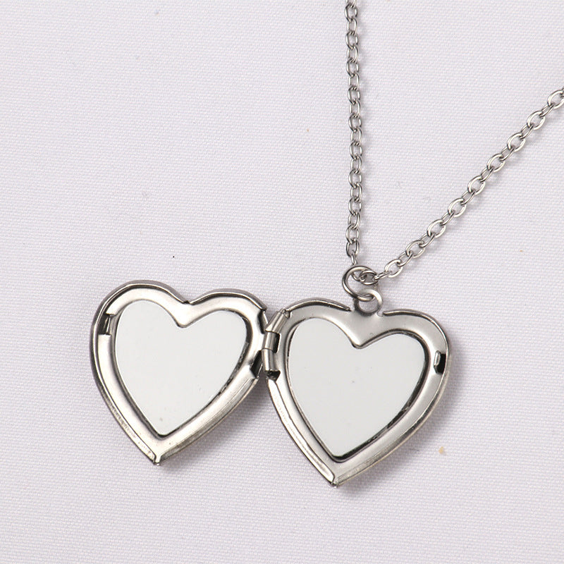 Blank Thermal Transfer Supplies Peach Heart Round Love Necklace Pendant