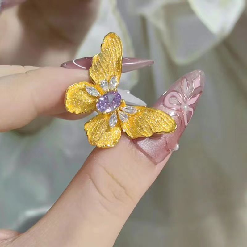 Gold Butterfly Ring Fashion Brushed Dead Leaves