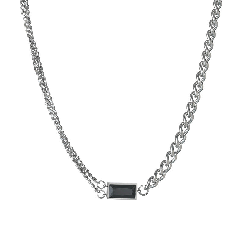 Black Square Diamond Necklace Titanium Steel Hip Hop