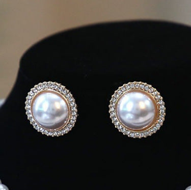 Retro Court Rhinestone Pearl Necklace Ear Stud Women's Simple