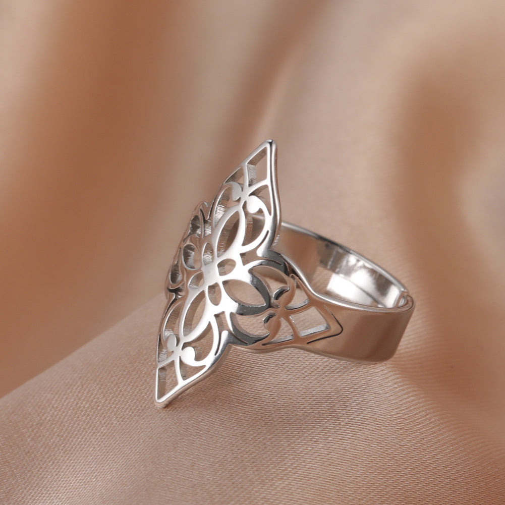 High-grade Hollow-out Four-side Paper-cut Flower Open Ring