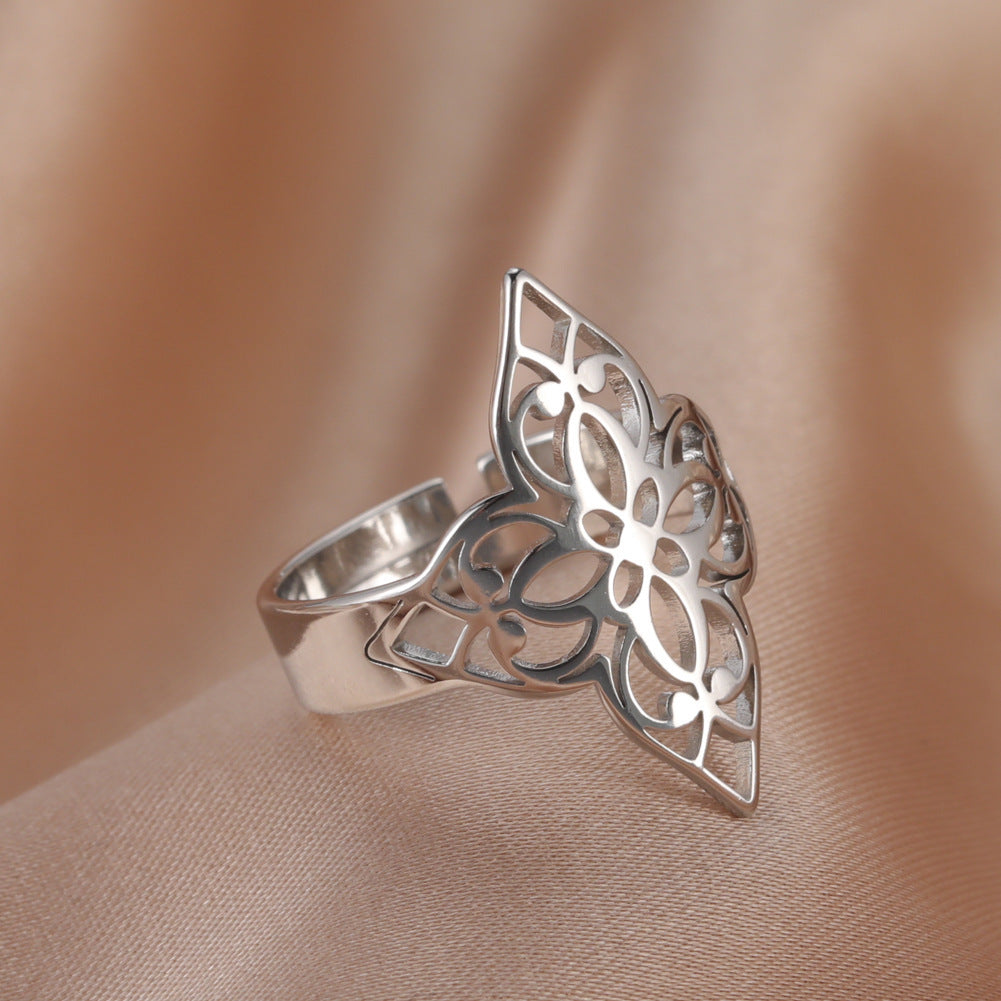 High-grade Hollow-out Four-side Paper-cut Flower Open Ring