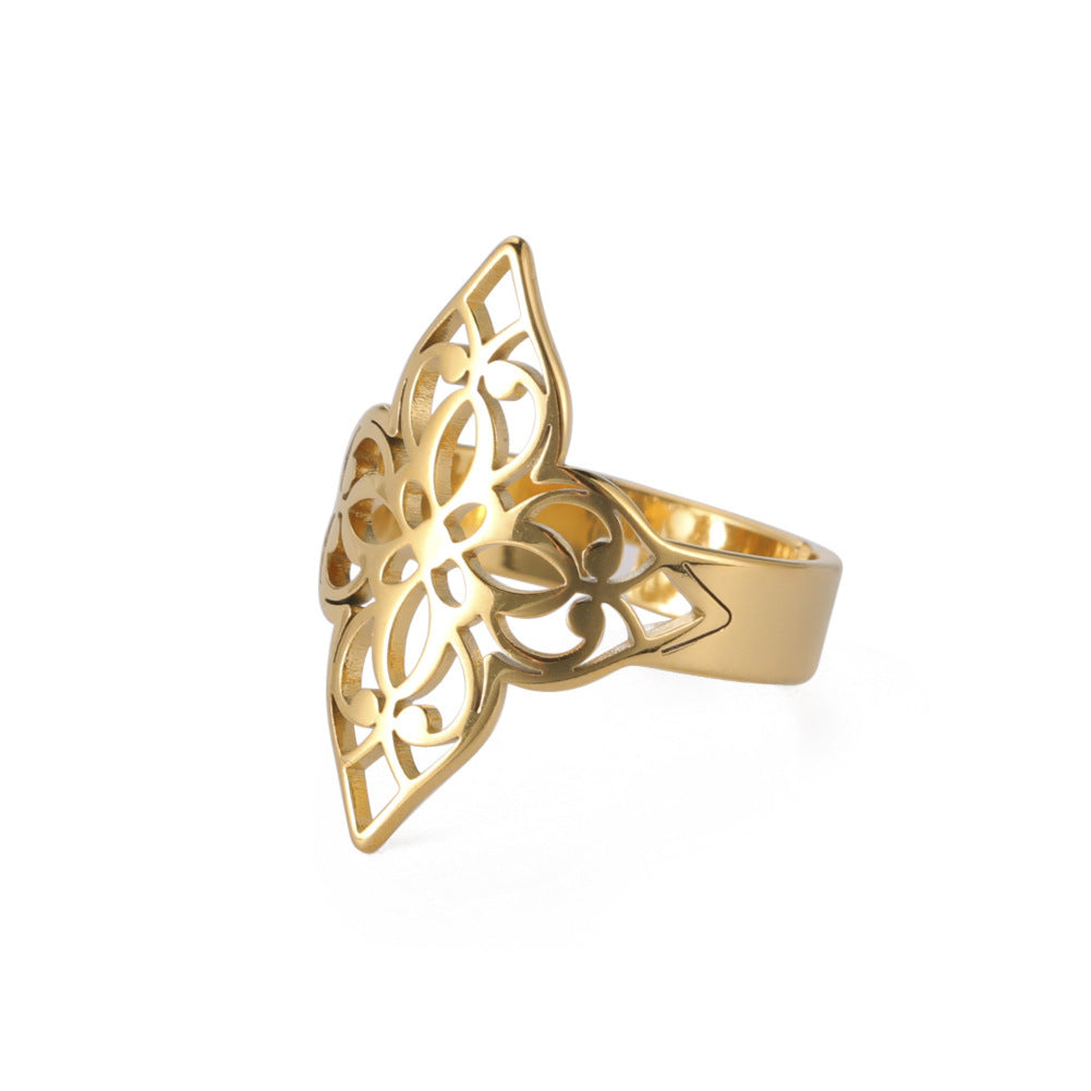 High-grade Hollow-out Four-side Paper-cut Flower Open Ring