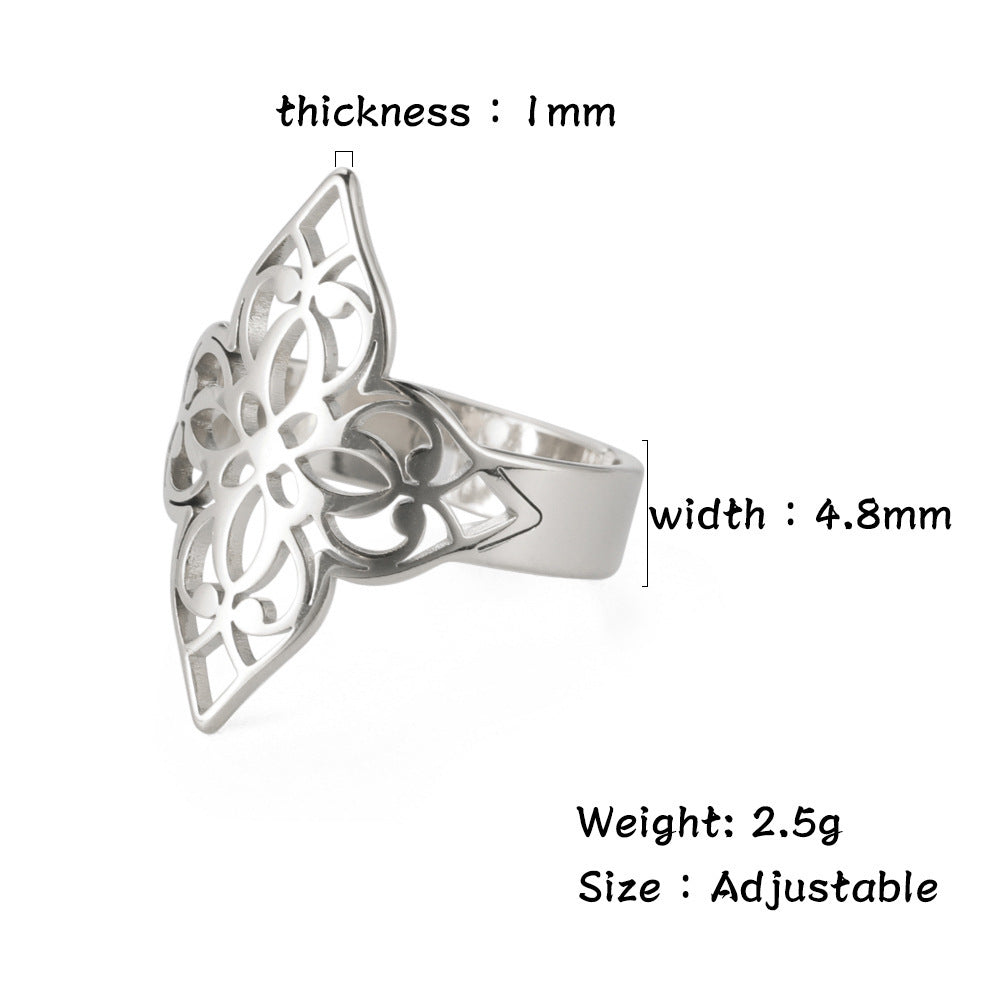 High-grade Hollow-out Four-side Paper-cut Flower Open Ring