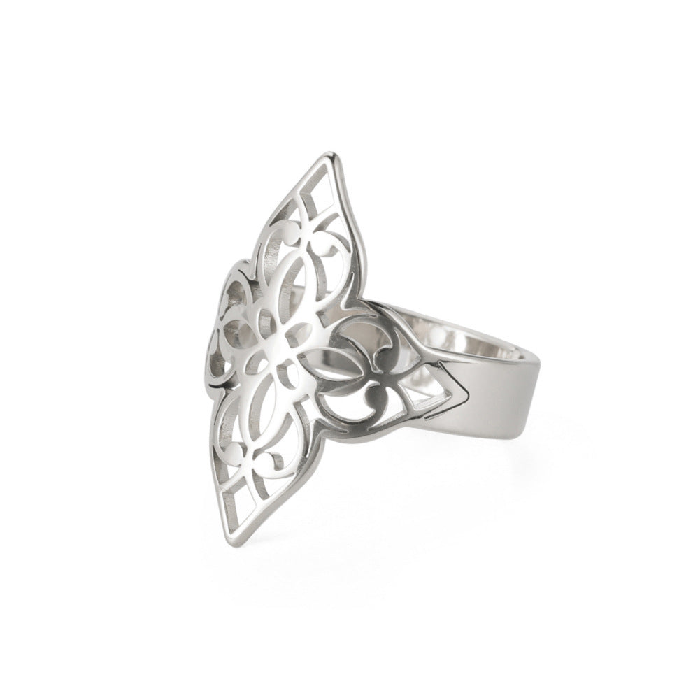 High-grade Hollow-out Four-side Paper-cut Flower Open Ring