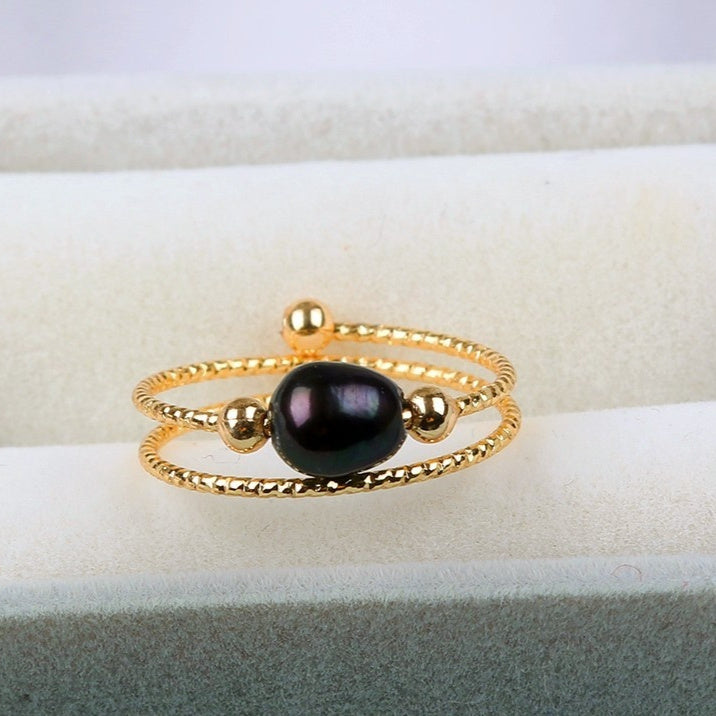 Freshwater Pearl Double Ring Vintage Fashion Ornament