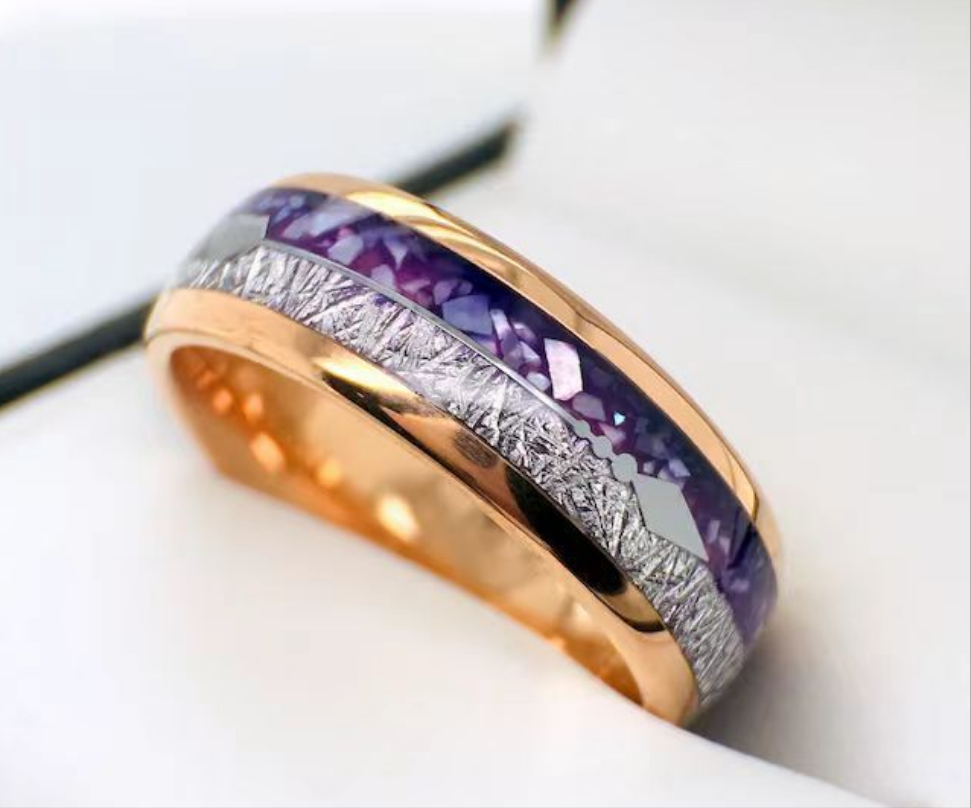 Rose Gold Amethyst Gradient Stitching Bright Gold Arrow Ring