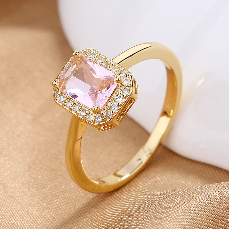 Simple Special-interest Design Octagonal Light Luxury Princess Rectangular Zircon Ring