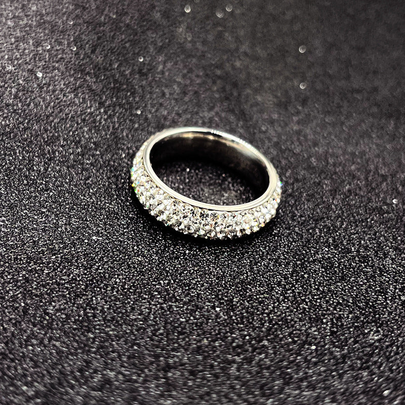 Titanium Steel Ring Female Five Rows Clay Full Diamond Ring