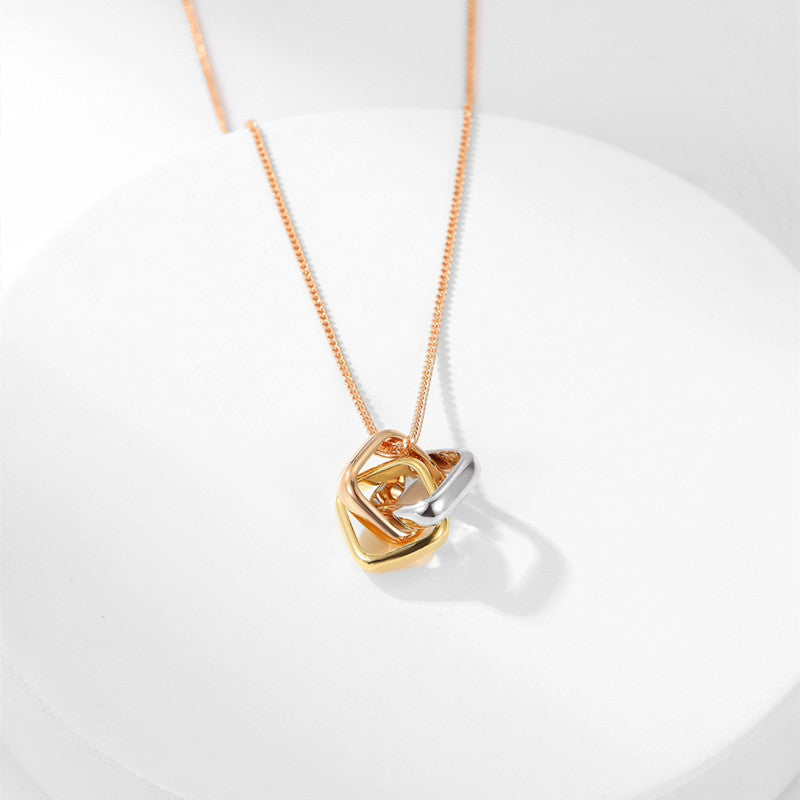 Square Three-color Ring Necklace Interlocking Clavicle Chain