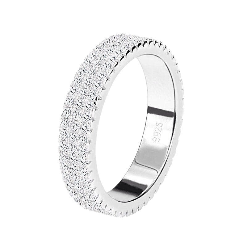 Simple Finger Three Rows Diamond-studded Ring Women's Jewelry