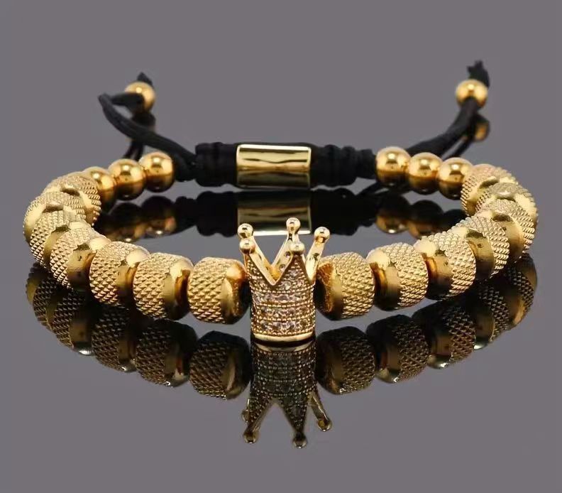 Natural Tigereye Micro Inlaid Zircon Crown Woven Bracelet